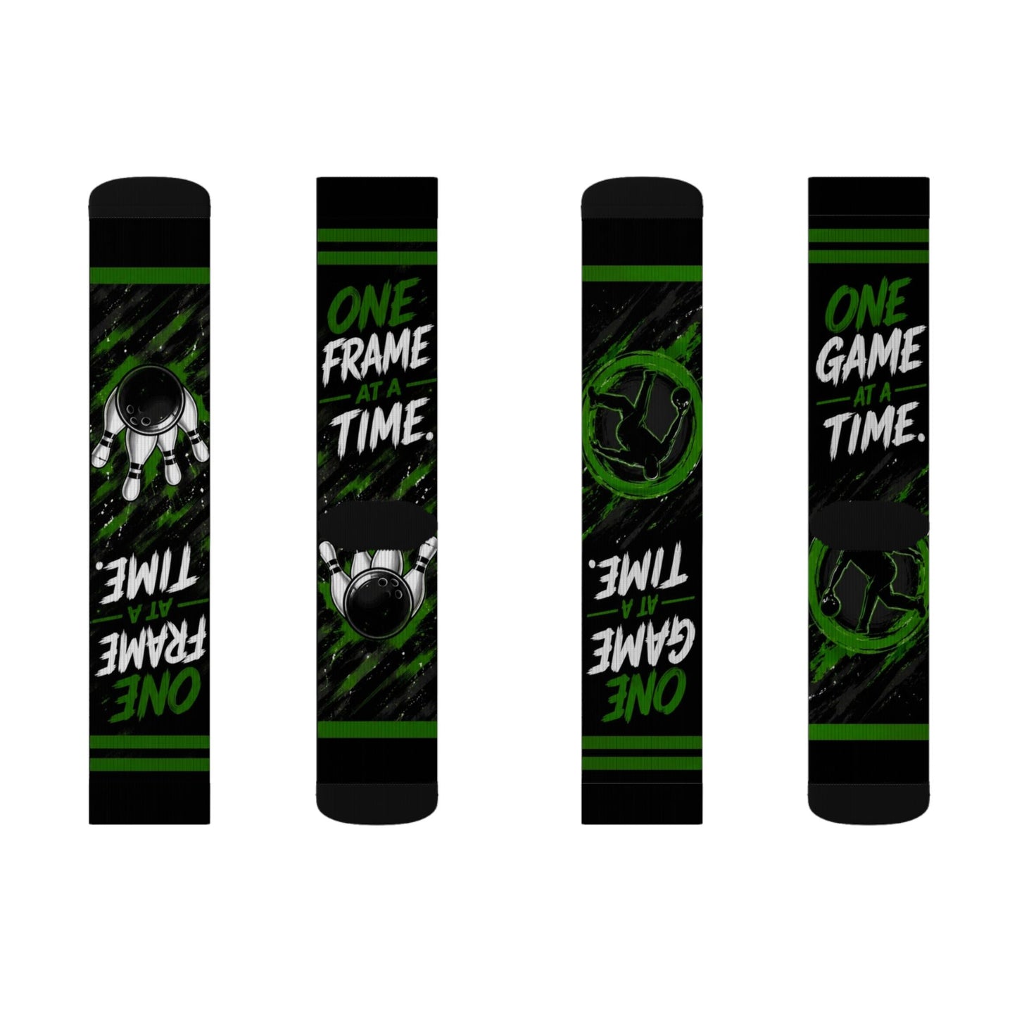 One Game at a Time Soccer Socks — Sublimation Athletic Crew Socks (Black & Green)
